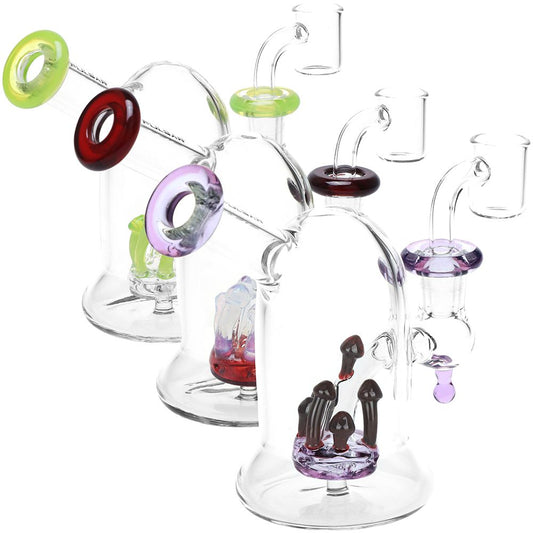 Pulsar Bioluminescence Shroom Perc Mini Glass Dab Rig - 5" by Smoke Drop | Buddy Brandz | Buddy Brandz