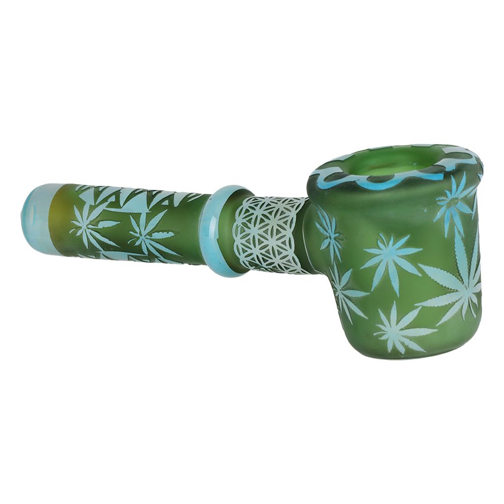Flower of Leaf Sandblasted Glass Hand Pipe - 4.75" by Smoke Drop - view 3 | Buddy Brandz