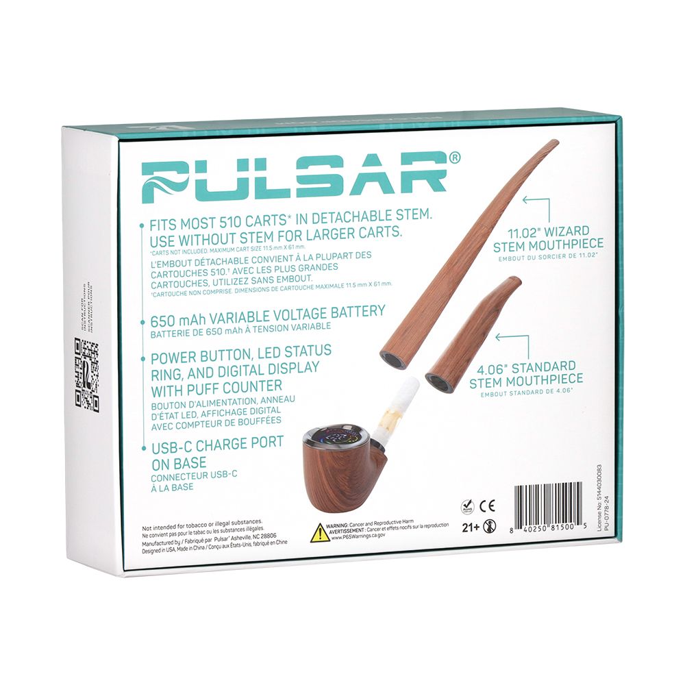 Pulsar 510 DL Wizard Pipe Variable Voltage Cartridge Vape by Smoke Drop - view 15 | Buddy Brandz