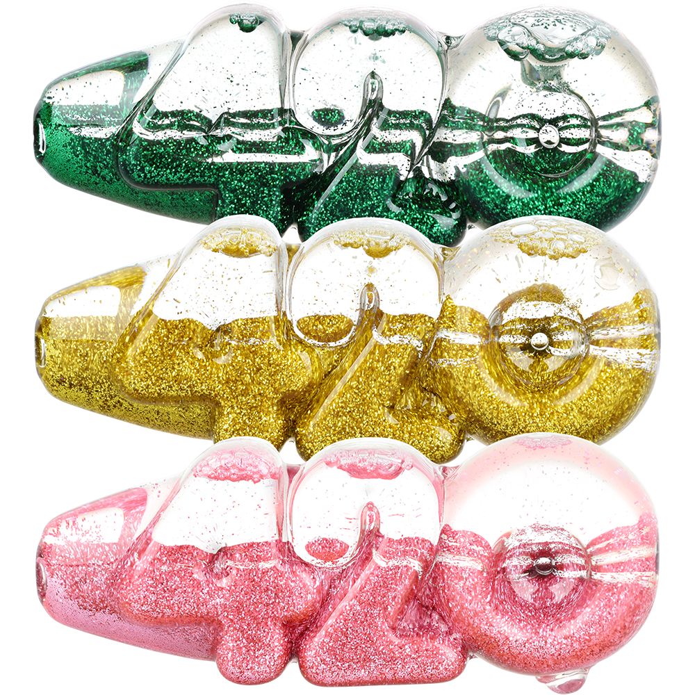 Glitter 420 Glycerin Glass Hand Pipe - 4.25" (4 pack) by Smoke Drop | Buddy Brandz