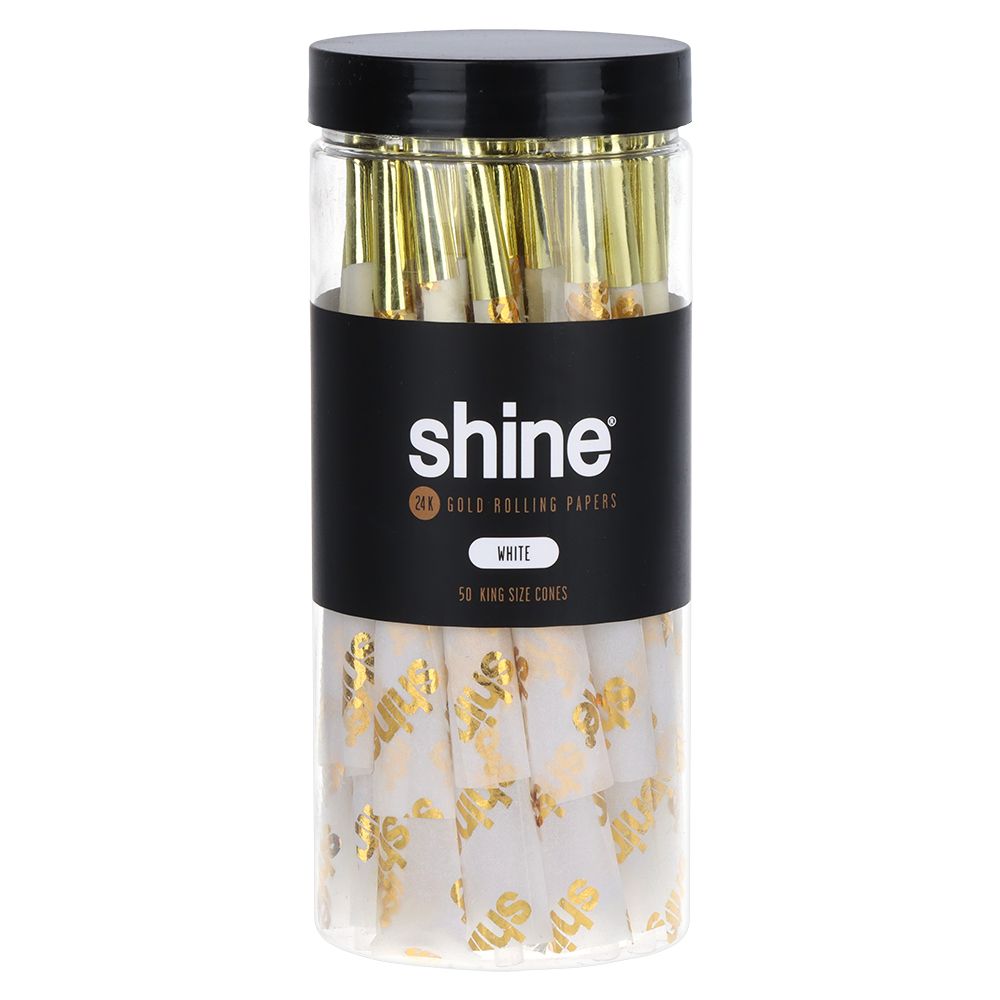 Shine 24K Gold Pre-Rolled Cones | King Size | 50pc Jar by Smoke Drop - view 5 | Buddy Brandz