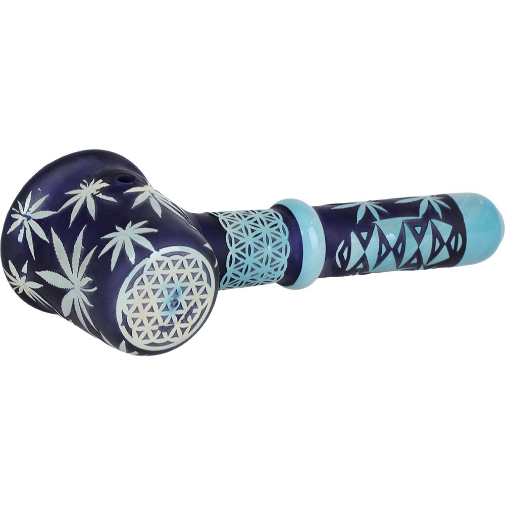 Flower of Leaf Sandblasted Glass Hand Pipe - 4.75" by Smoke Drop - view 2 | Buddy Brandz