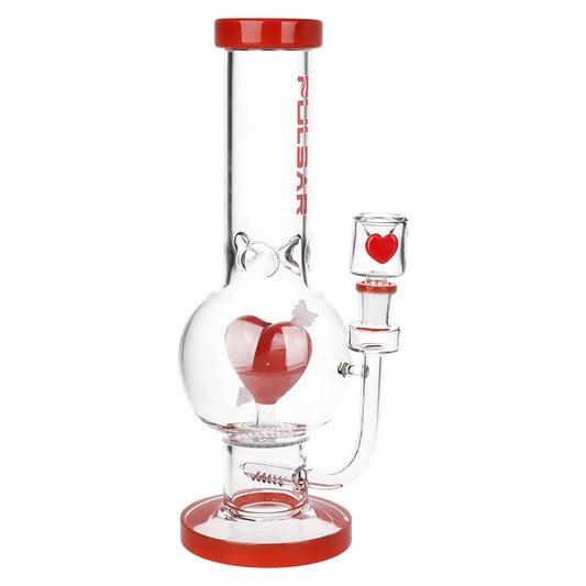 Pulsar Cupids Heart Bubble Base Glass Water Pipe - 12" / 14mm F by Smoke Drop | Buddy Brandz | Buddy Brandz