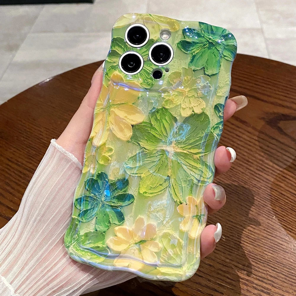 Wave Blue Light Oil Painting Flower Phone Case Suitable for iPhone 11 12 13 14 15 Pro Max Small Fresh Phone Case Cover Casing by Buddy Brandz - view 68 | Buddy Brandz