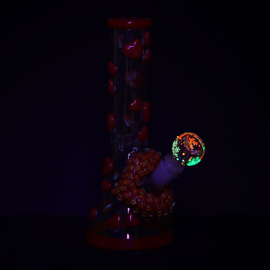 Pulsar Kiss My Lips Glow In Dark Beaker Glass Water Pipe - 9.75" / 14mm F by Smoke Drop - view 2 | Buddy Brandz - alternate view | Buddy Brandz