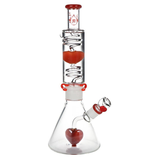 Pulsar Love Heart Beat Glycerin Beaker Glass Water Pipe - 14" / 19mm F by Smoke Drop | Buddy Brandz | Buddy Brandz