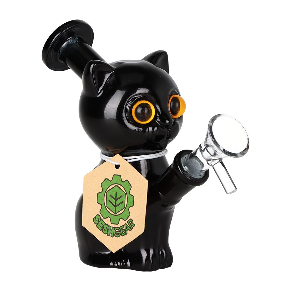 2PC SET - SeshGear Mesmerizing Kitty Glass Water Pipe  - 4.75" / 14mm F / Assorted Colors by Smoke Drop - view 2 | Buddy Brandz