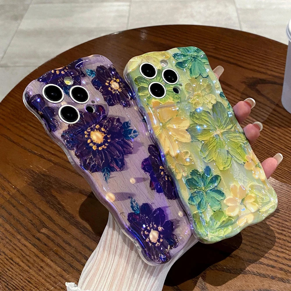 Wave Blue Light Oil Painting Flower Phone Case Suitable for iPhone 11 12 13 14 15 Pro Max Small Fresh Phone Case Cover Casing by Buddy Brandz - view 65 | Buddy Brandz