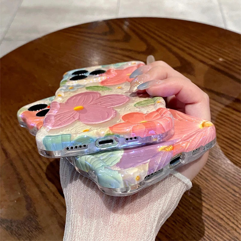 Fashion Wave Border Blue Light Laser Flowers Phone Case For iPhone 11 12 13 14 15 Pro Max Luxury Beautiful Shockproof Soft Cover by Buddy Brandz - view 3 | Buddy Brandz