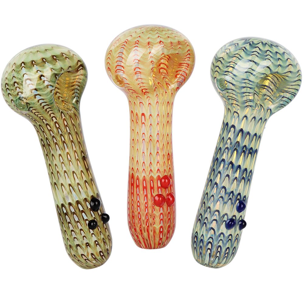 3CT BUNDLE - Snake Skin Marble Glass Spoon Pipe - 4.75" / Assorted Colors