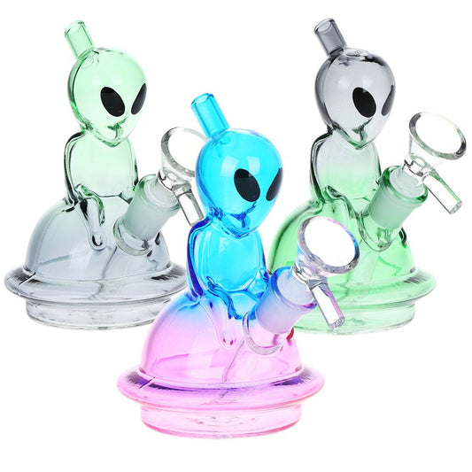 Alien UFO Ombre Mini Glass Water Pipe - 5" by Smoke Drop | Buddy Brandz | Buddy Brandz