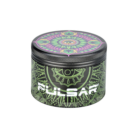Pulsar Design Series Grinder with Side Art - Hemp Mandala / 4pc / 2.5" by Smoke Drop - view 2 | Buddy Brandz - alternate view | Buddy Brandz