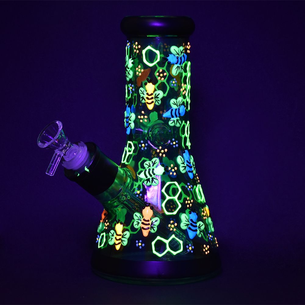 Glow In Dark Beaker Glass Water Pipe by Smoke Drop - view 2 | Buddy Brandz