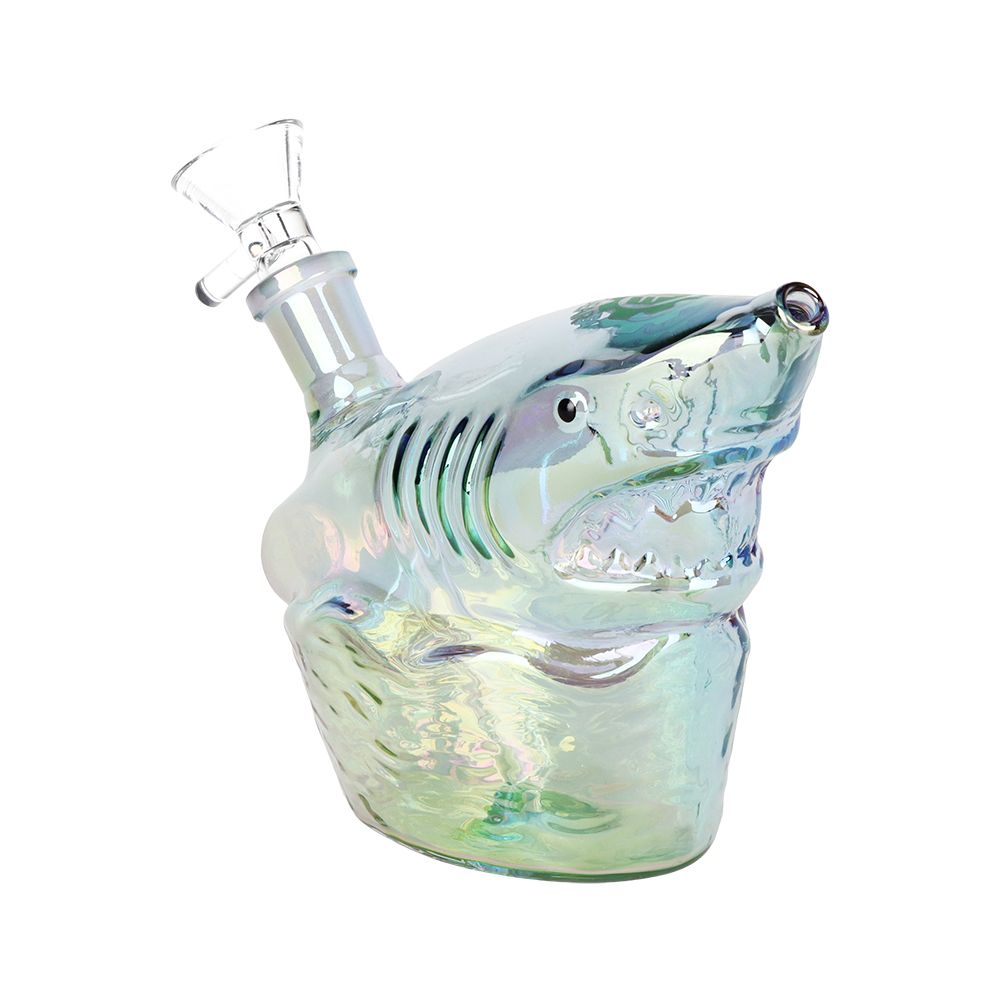 Seshgear Shark Attack Electroplated Glass Water Pipe - 5.5" / 14mm F / Colors Vary by Smoke Drop - view 5 | Buddy Brandz