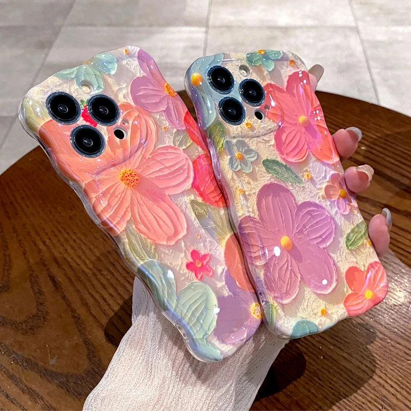 Fashion Wave Border Blue Light Laser Flowers Phone Case For iPhone 11 12 13 14 15 Pro Max Luxury Beautiful Shockproof Soft Cover by Buddy Brandz | Buddy Brandz