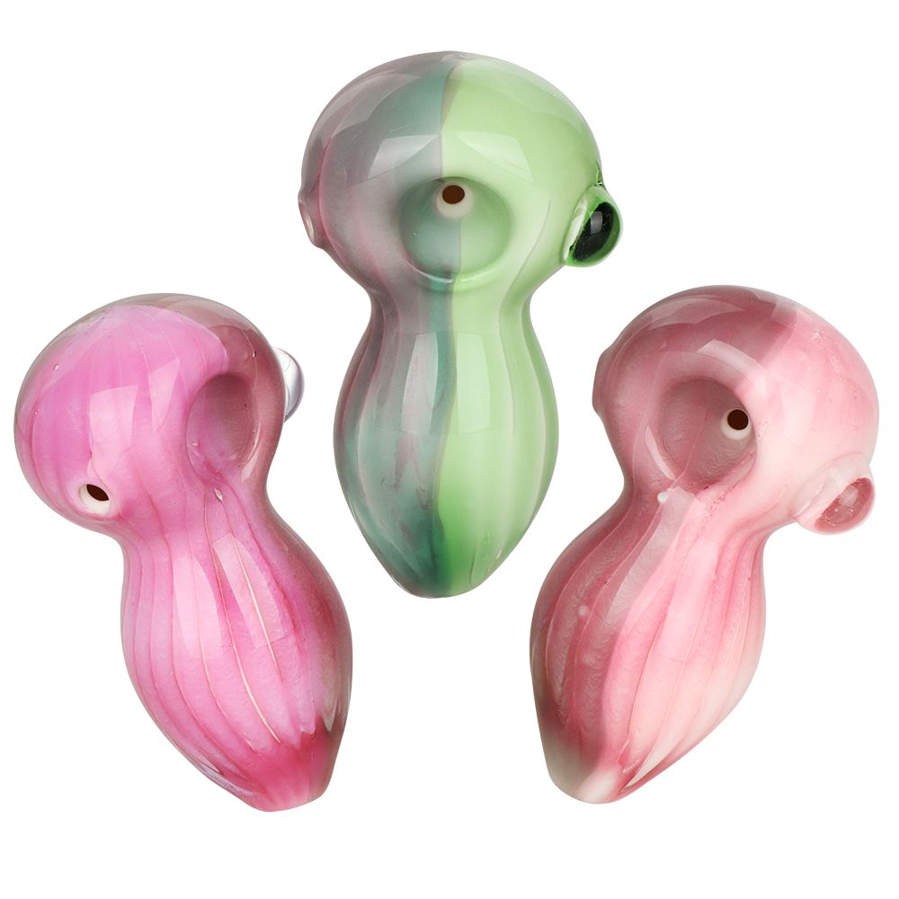 3CT BUNDLE - Two Toned Pastel Glass Spoon Pipes - 3.5" / Assorted Colors