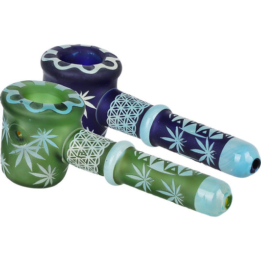 Flower of Leaf Sandblasted Glass Hand Pipe - 4.75" by Smoke Drop | Buddy Brandz | Buddy Brandz