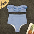 Load image into Gallery viewer, Vintage Striped Ruffled two piece swimsuit
