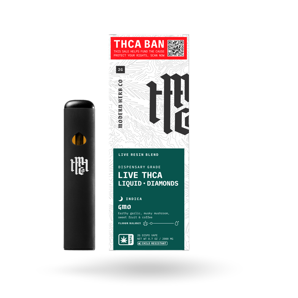 THCa Disposable Live Resin Liquid Diamonds, GMO (Indica), 2g by Modern Herb Co | Buddy Brandz