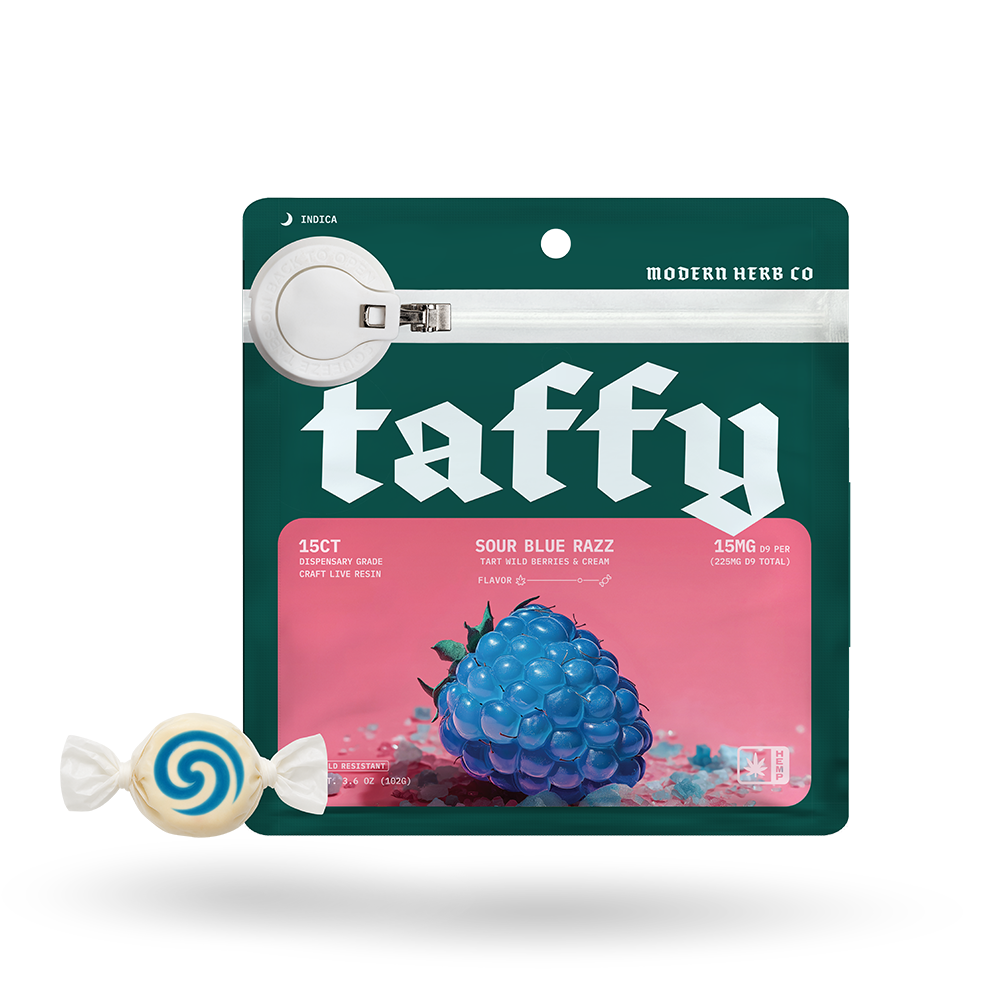 Live Resin D9 Taffy: Sour Blue Razz (Indica), 15ct by Modern Herb Co | Buddy Brandz
