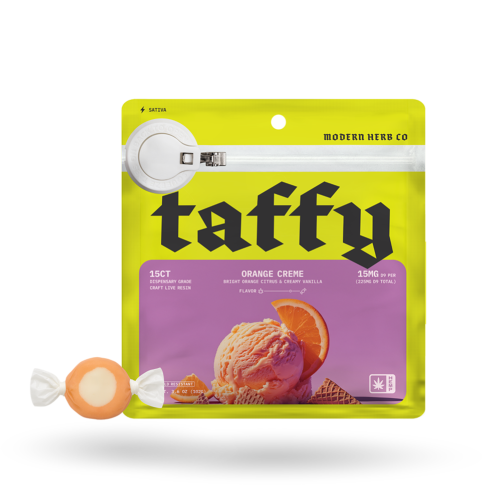 Live Resin D9 Taffy: Orange Creme (Sativa), 15ct by Modern Herb Co | Buddy Brandz