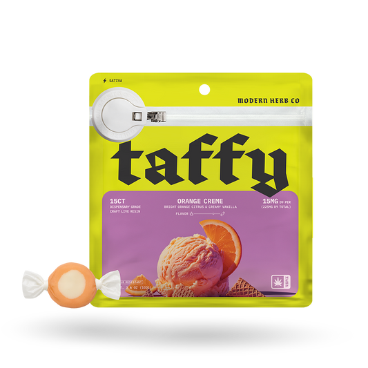 Live Resin D9 Taffy: Orange Creme (Sativa), 15ct by Modern Herb Co | Buddy Brandz | Buddy Brandz