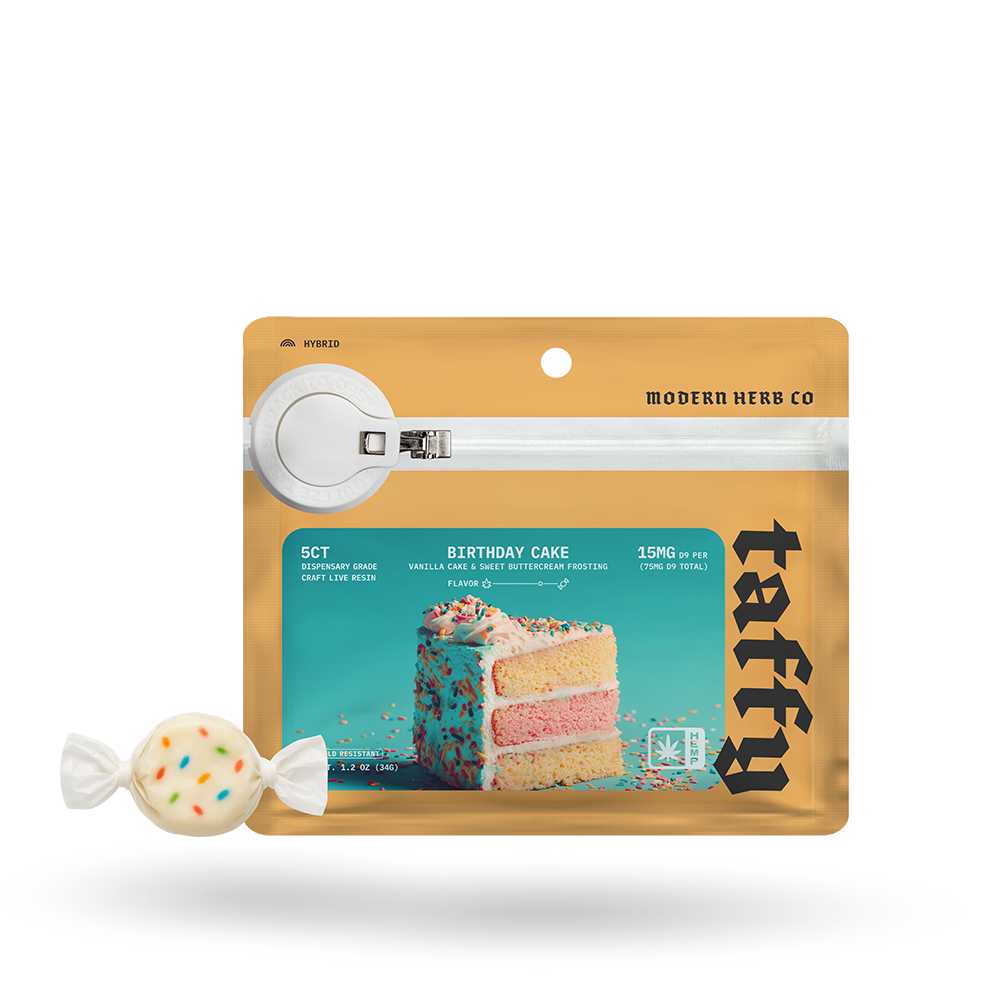 Live Resin D9 Taffy: Birthday Cake (Hybrid), 5ct by Modern Herb Co | Buddy Brandz