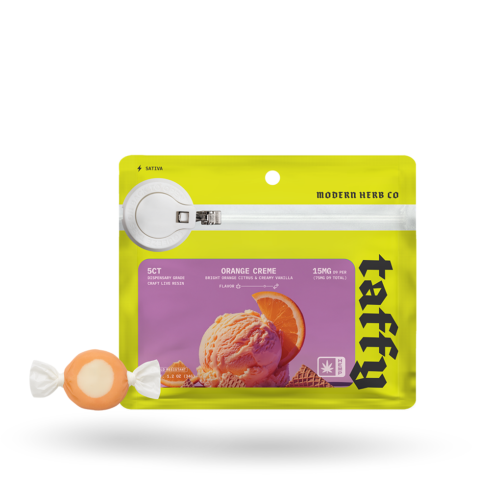 Live Resin D9 Taffy: Orange Creme (Sativa), 5ct by Modern Herb Co | Buddy Brandz