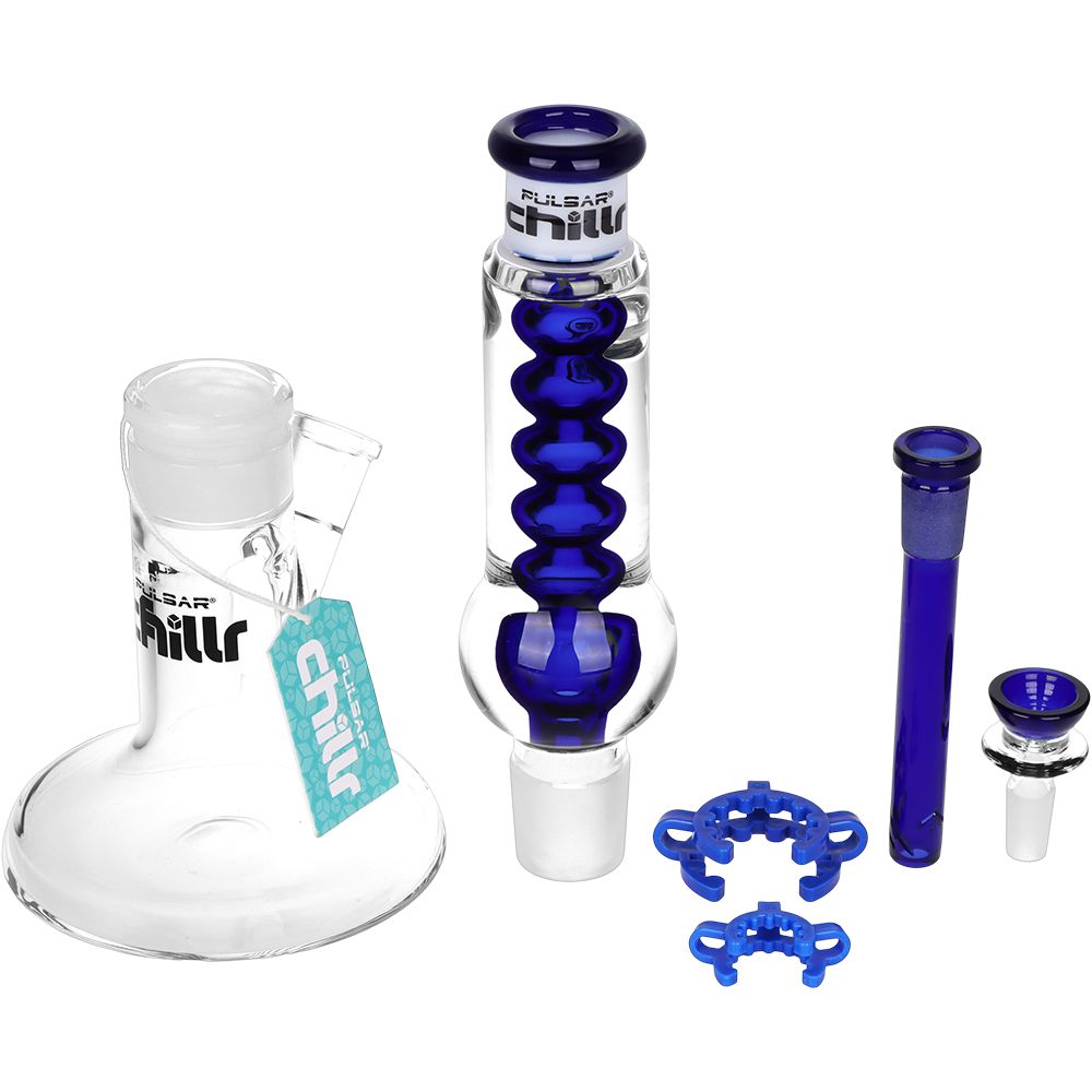 Pulsar Chillr Glycerin Straight Tube Glass Water Pipe - 13" / 14mm F / Blue