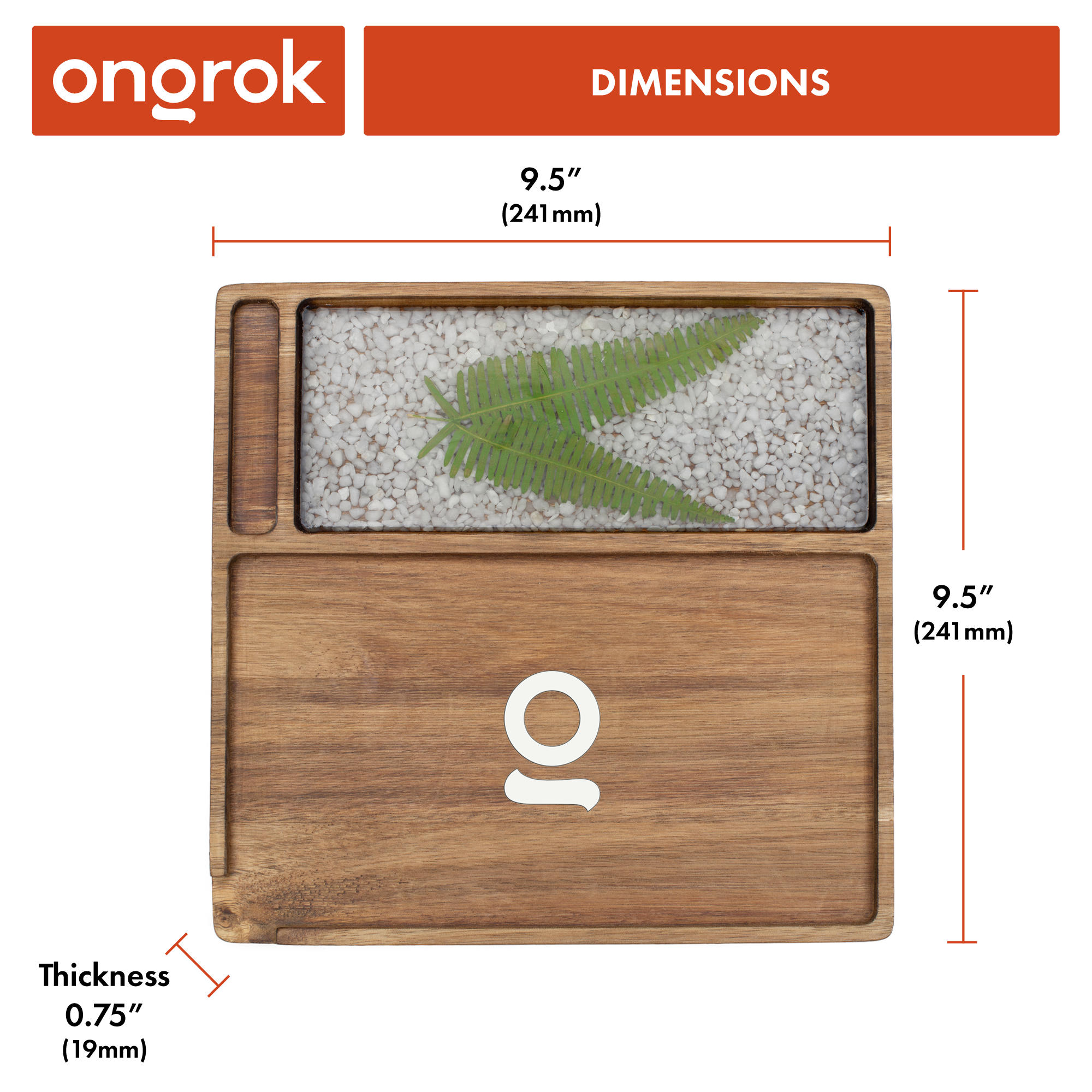 Ongrok Premium Natural Acacia Wood Tray | 9.5" x 9.5" by Smoke Drop - view 9 | Buddy Brandz