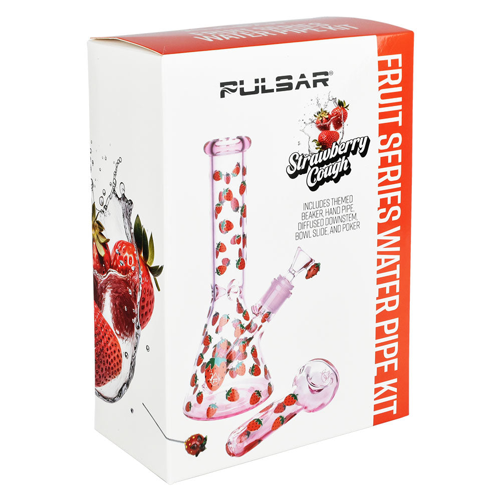 Pulsar Fruit Series Strawberry Cough Herb Pipe Glow Duo - 10" / 14mm F by Smoke Drop - view 7 | Buddy Brandz