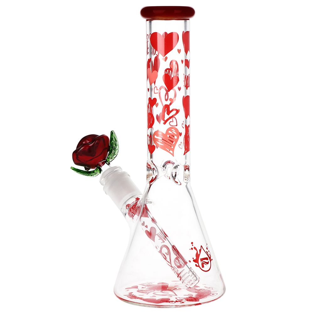 Pulsar Valentine's Hearts 'n' Roses Glass Herb Pipe Duo - 10" / 14mm F by Smoke Drop - view 2 | Buddy Brandz