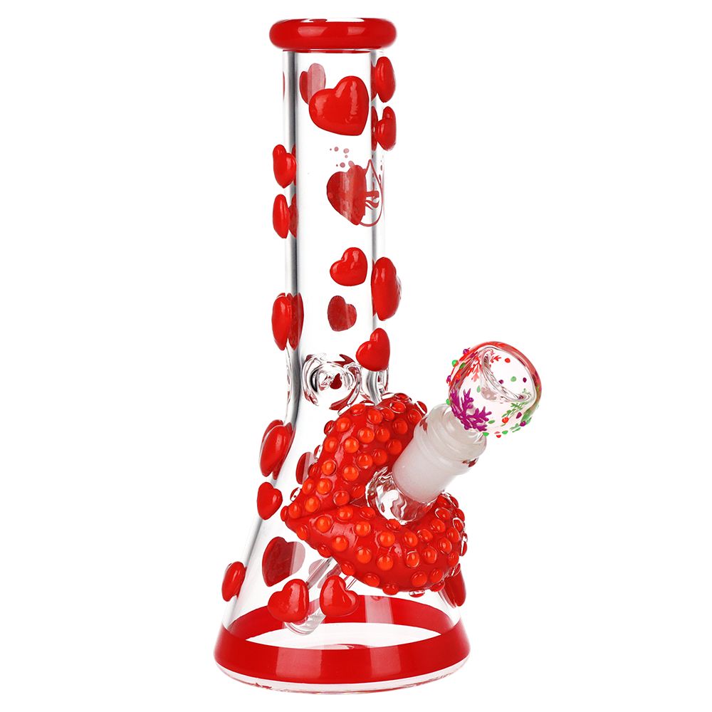 Pulsar Kiss My Lips Glow In Dark Beaker Glass Water Pipe - 9.75" / 14mm F by Smoke Drop | Buddy Brandz