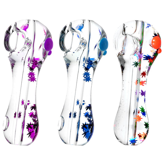 Freezable Glycerin Leaf Glitter Spoon Pipe- 4.5" by Smoke Drop | Buddy Brandz | Buddy Brandz