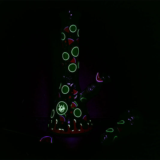 Pulsar Fruit Series Watermelon Zkittles Herb Pipe Glow Duo - 10" / 14mm F by Smoke Drop - view 2 | Buddy Brandz - alternate view | Buddy Brandz