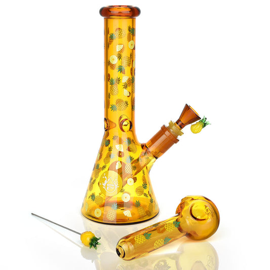 Pulsar Fruit Series Pineapple Express Herb Pipe Glow Duo - 10" / 14mm F by Smoke Drop | Buddy Brandz | Buddy Brandz