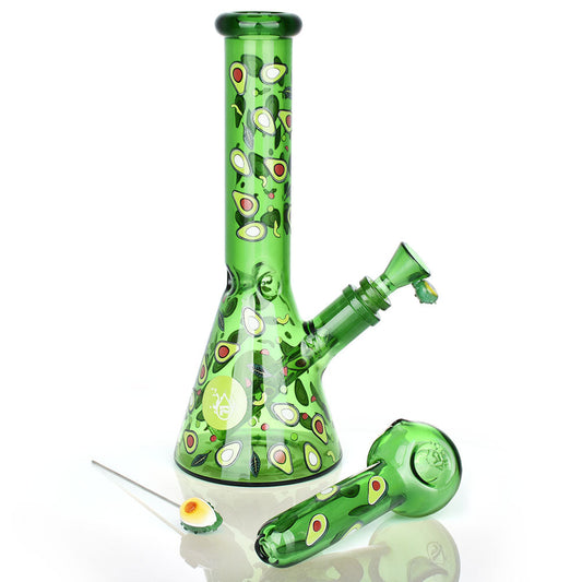 Pulsar Fruit Series Avocado Gold Herb Pipe Glow Duo - 10" / 14mm F by Smoke Drop | Buddy Brandz | Buddy Brandz