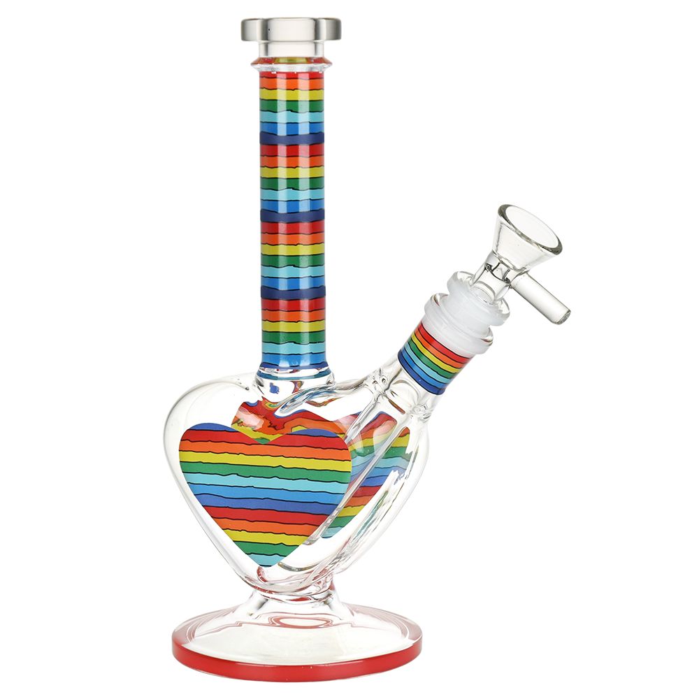 Rainbow Striped Heart Glass Water Pipe by Smoke Drop | Buddy Brandz