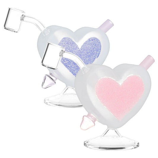 Heart Sparkles Glass Mini Rig - 4.5" / 10mm F / Colors Vary by Smoke Drop | Buddy Brandz | Buddy Brandz
