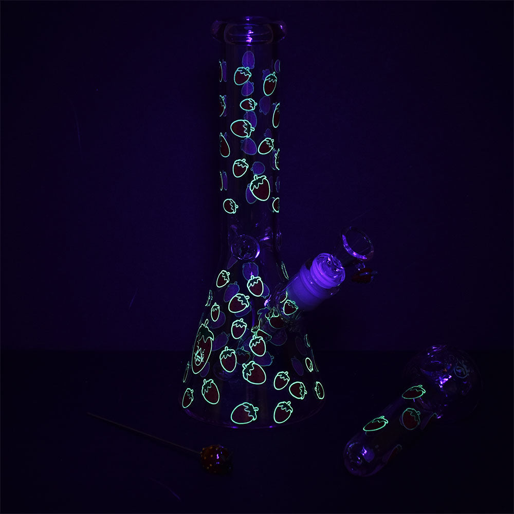 Pulsar Fruit Series Strawberry Cough Herb Pipe Glow Duo - 10" / 14mm F by Smoke Drop - view 2 | Buddy Brandz