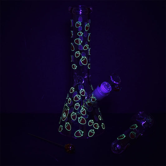 Pulsar Fruit Series Strawberry Cough Herb Pipe Glow Duo - 10" / 14mm F by Smoke Drop - view 2 | Buddy Brandz - alternate view | Buddy Brandz