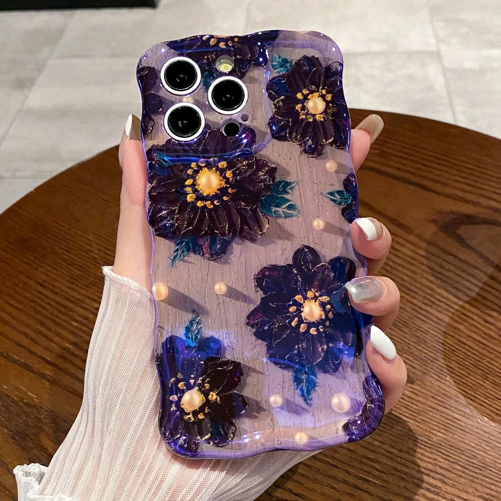 Wave Blue Light Oil Painting Flower Phone Case Suitable for iPhone 11 12 13 14 15 Pro Max Small Fresh Phone Case Cover Casing by Buddy Brandz - view 69 | Buddy Brandz