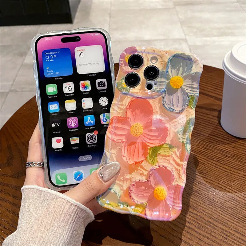 Luxury Laser Pink Glitter 3D Painting Flowers Phone Case For Iphone 11 12 13 14 15 ProMAX Shockproof Bumper IMD Soft Back Cover by Buddy Brandz - view 70 | Buddy Brandz