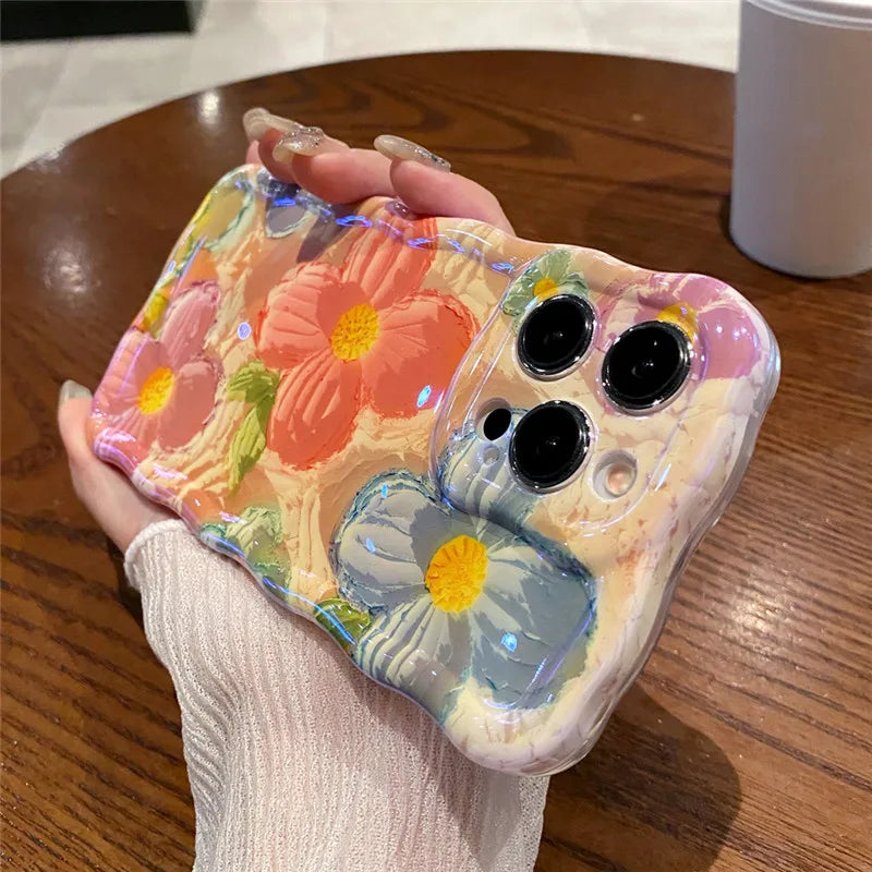 Luxury Laser Pink Glitter 3D Painting Flowers Phone Case For Iphone 11 12 13 14 15 ProMAX Shockproof Bumper IMD Soft Back Cover by Buddy Brandz - view 48 | Buddy Brandz