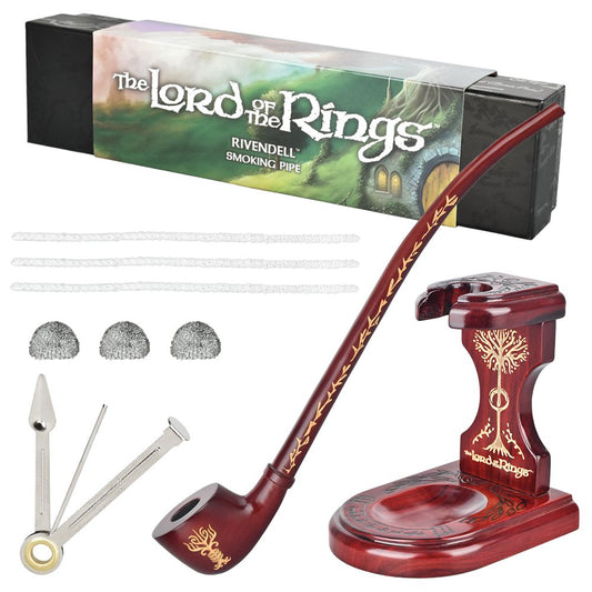 Pulsar Shire Pipes x LoTR RIVENDELL Pipe & MIDDLE-EARTH Pipe Stand Bundle - 12.75" by Smoke Drop - view 2 | Buddy Brandz - alternate view | Buddy Brandz
