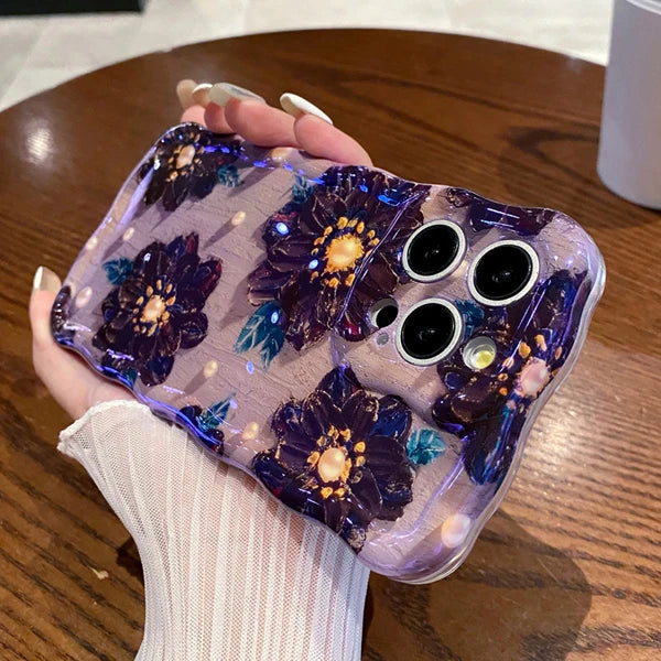 Wave Blue Light Oil Painting Flower Phone Case Suitable for iPhone 11 12 13 14 15 Pro Max Small Fresh Phone Case Cover Casing by Buddy Brandz - view 15 | Buddy Brandz