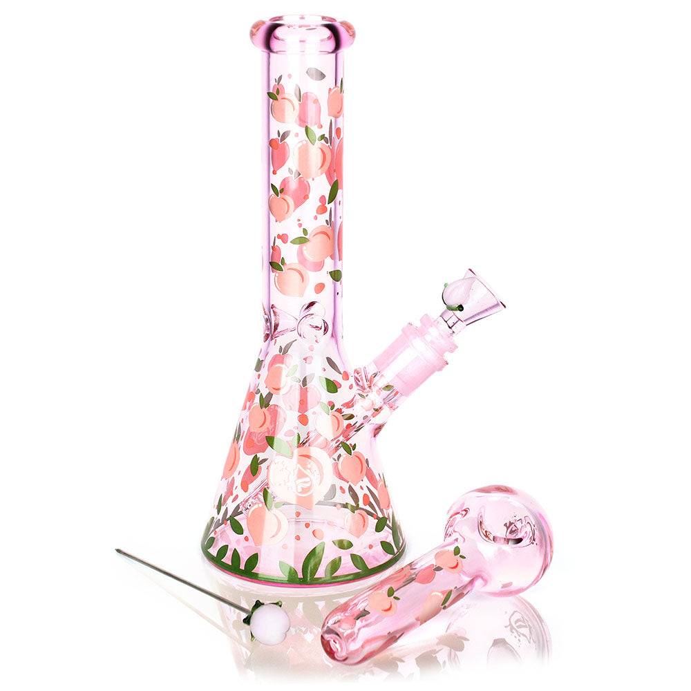 Pulsar Fruit Series Peaches & Cream Herb Pipe Glow Duo - 10" / 14mm F by Smoke Drop | Buddy Brandz