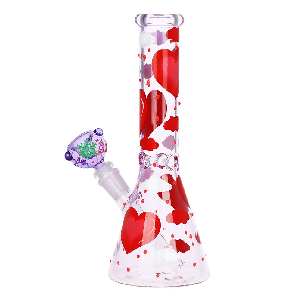 Pinky Hearts Beaker Glass Water Pipe - 10" by Smoke Drop - view 4 | Buddy Brandz