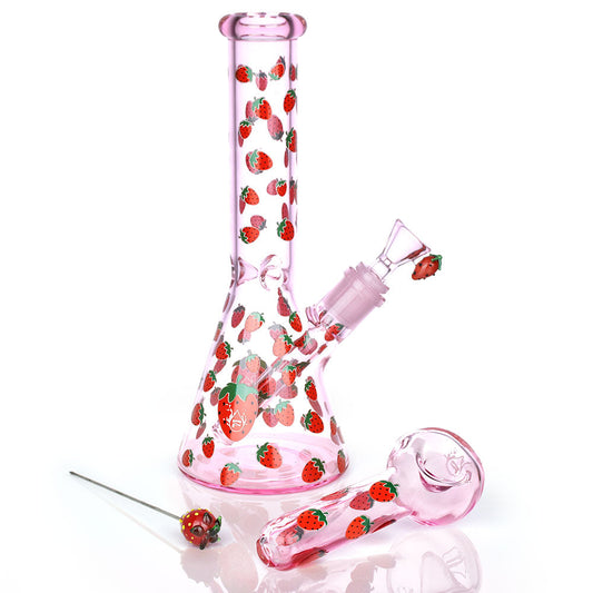 Pulsar Fruit Series Strawberry Cough Herb Pipe Glow Duo - 10" / 14mm F by Smoke Drop | Buddy Brandz | Buddy Brandz