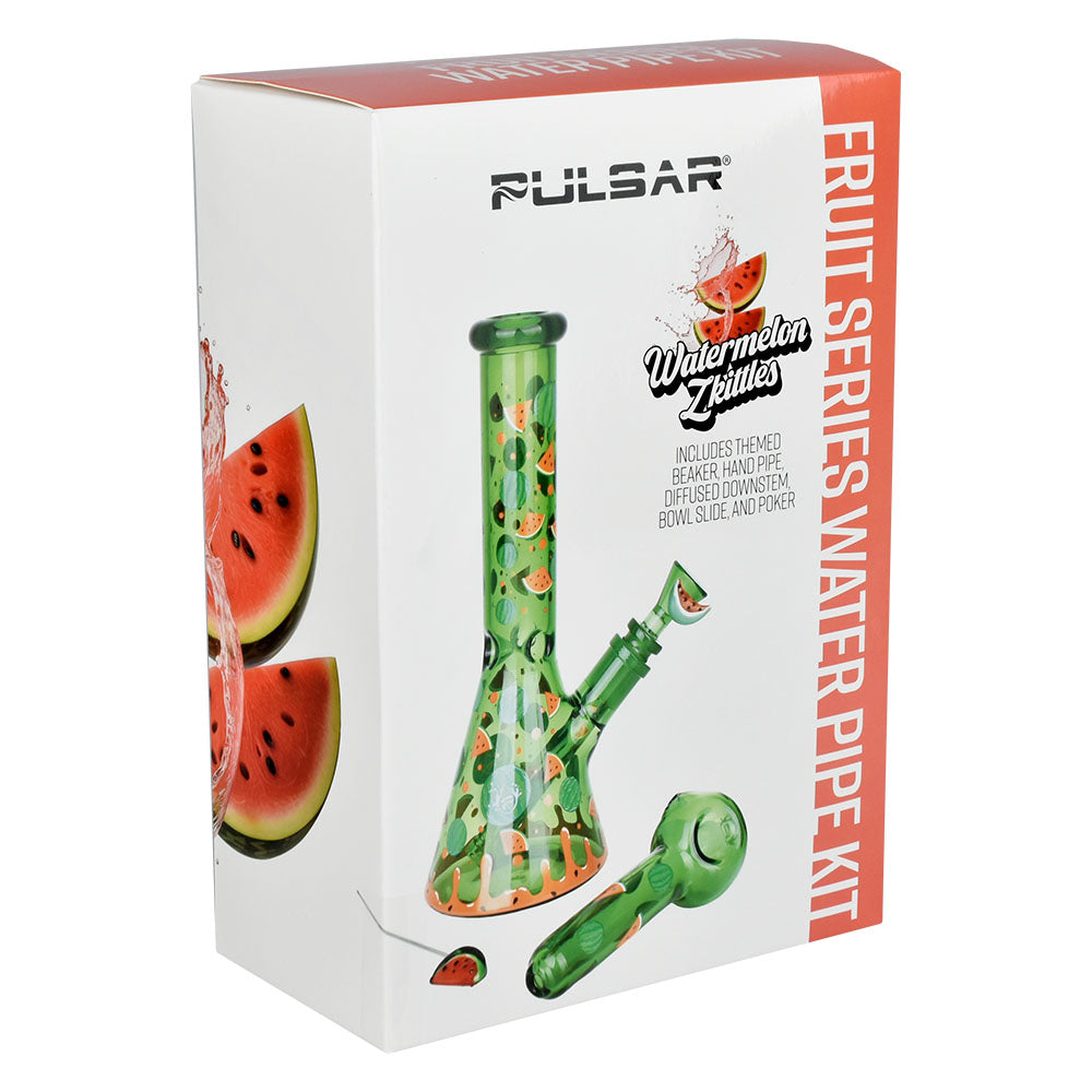 Pulsar Fruit Series Watermelon Zkittles Herb Pipe Glow Duo - 10" / 14mm F by Smoke Drop - view 7 | Buddy Brandz